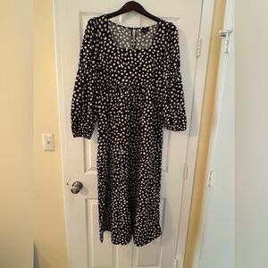 Who What Wear Black and White Polka Dot Long Sleeve Dress
